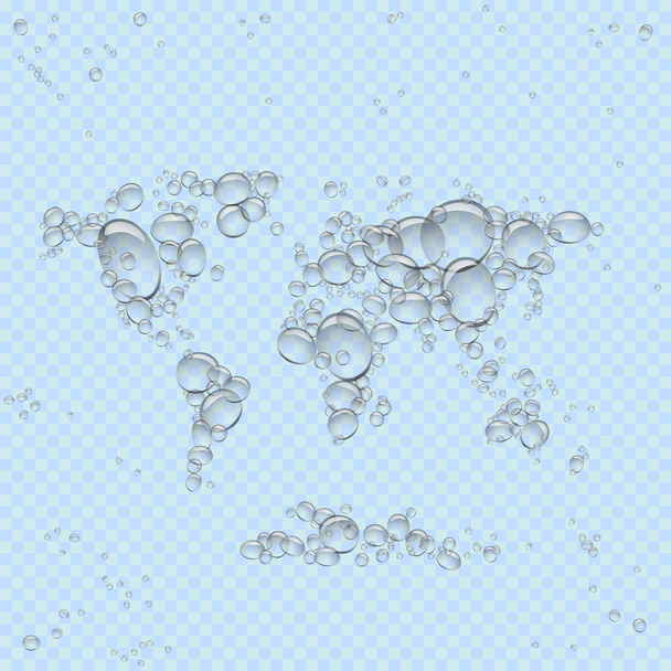 Mapa świata pęcherzyki wody przejrzyste - Wektor, obraz