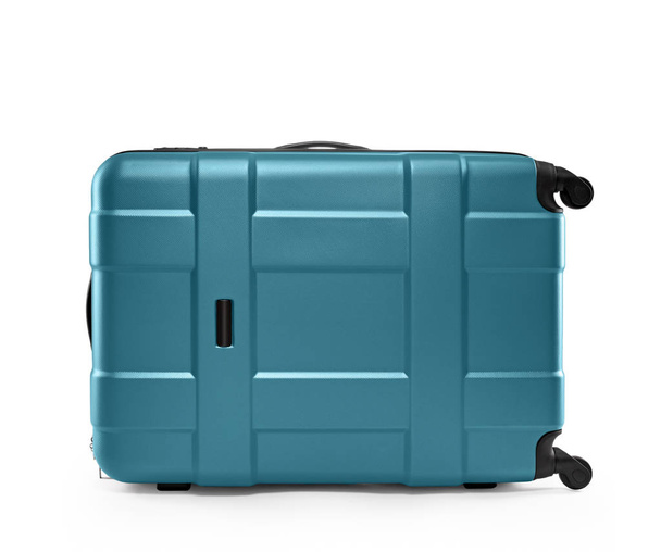 gray-blue suitcase plastic. lying on its side - Foto, imagen