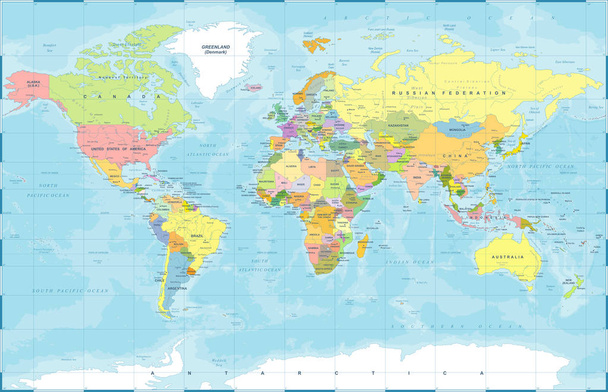 politischer farbiger Weltkarten-Vektor - Vektor, Bild