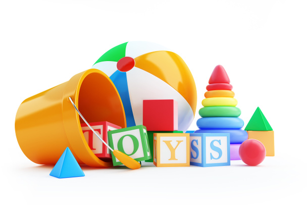 Spielzeugwürfel, Beachball, Pyramide - Foto, Bild