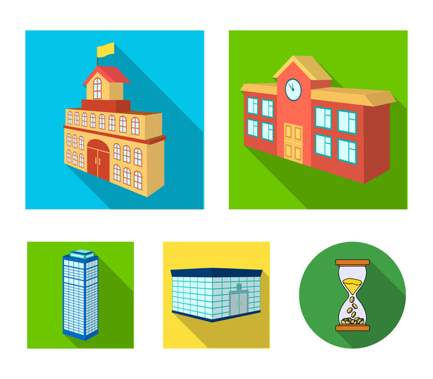 Bank office, skyscraper, city hall building, college building. Architectural structure set collection icons in flat style vector symbol stock illustration web. - Vector, Image