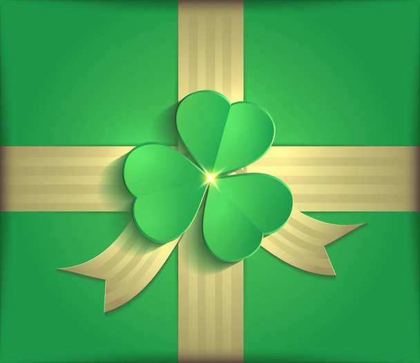 Pacote de presente trevo verde shamrock fita de ouro St. Patrick Day raster 3D
 - Foto, Imagem