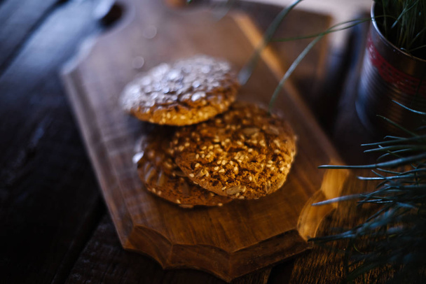 Homemade cookies on a wooden old background. - Foto, Imagen