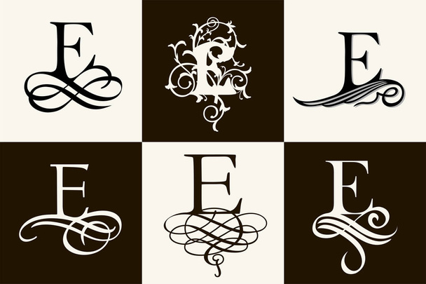 Vintage zestaw z literą E, monogramy i logo - Wektor, obraz