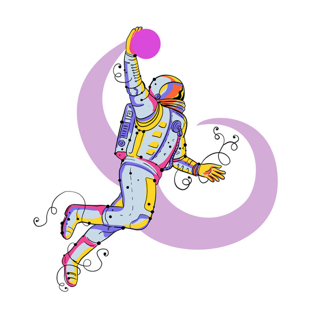 Astronaut Dunking Ball Doodle - Wektor, obraz