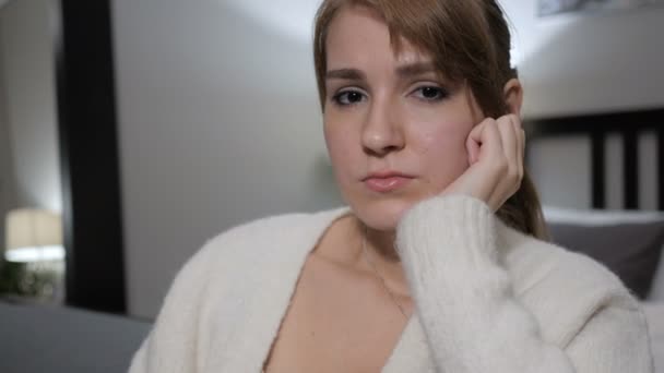 Close up of Sad Casually Sitting Woman - Felvétel, videó