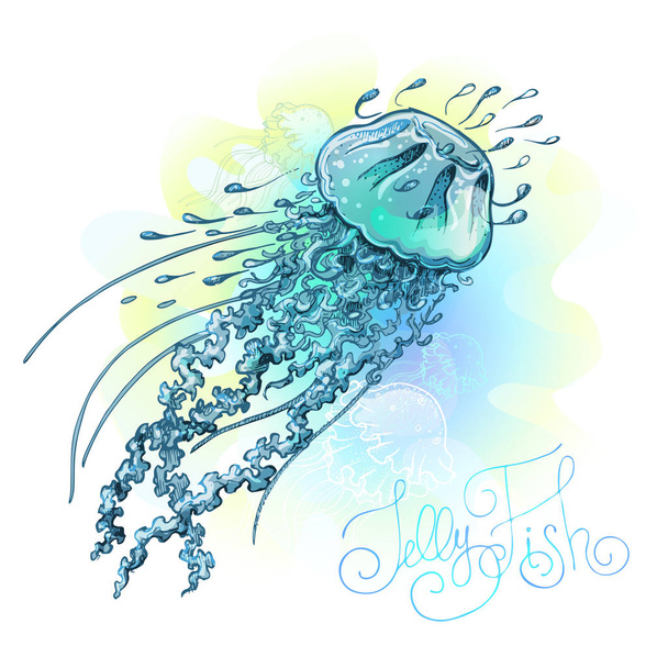 Jellyfish underwater. Undersea world. Fairy tale illustration for inspiration - Vector, Image
