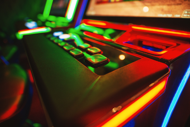 closeup photo of gambling machine at casino club, nightlife concept - Photo, Image
