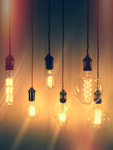 Retro style image of industrial light bulbs - Photo, Image
