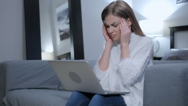 Tired Woman Sitting with Headache, Pain - Video, Çekim