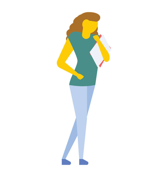 College Girl Flat Colored icon - Vector, imagen