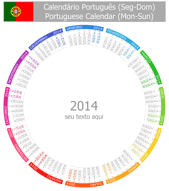 2014 Portugees cirkel ma-zon kalender - Vector, afbeelding