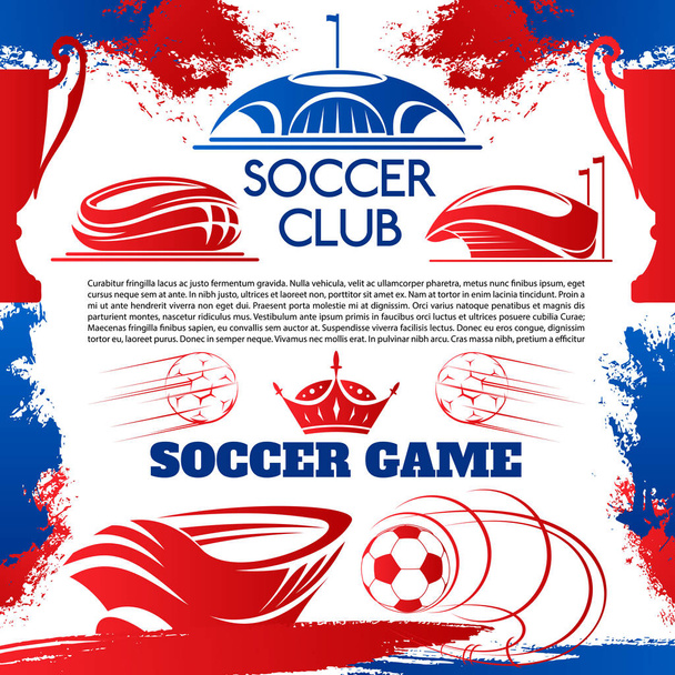 Afiche deportivo de fútbol con estadio de fútbol y pelota
 - Vector, imagen