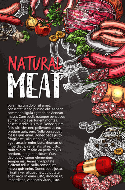 Плакат с мясной колбасой, дизайн меню гриля
 - Вектор,изображение