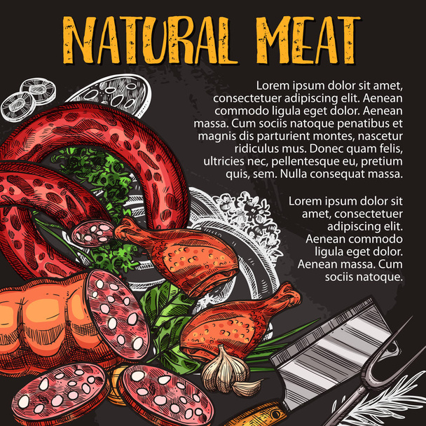 Natural meat and sausage chalkboard poster design - Vector, Image