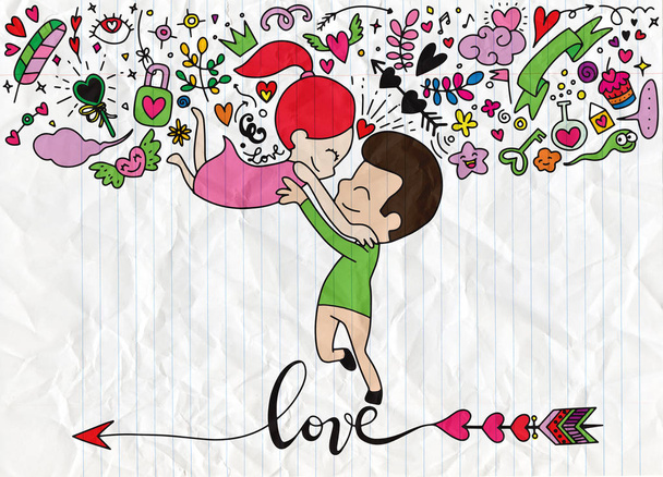 Love theme with happy couple hugging and encircling their lovers - Vector, Image
