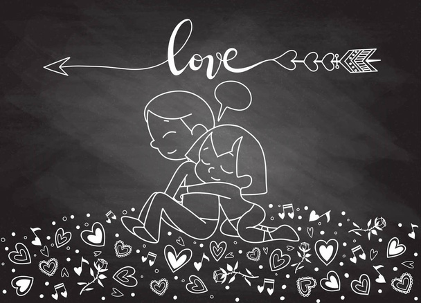 Love theme with happy couple hugging their lovers with arms.Set  - Vector, Image