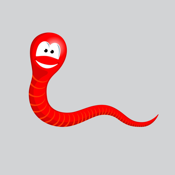Usmívající se vektor kreslené červený had nebo červa - Vektor, obrázek
