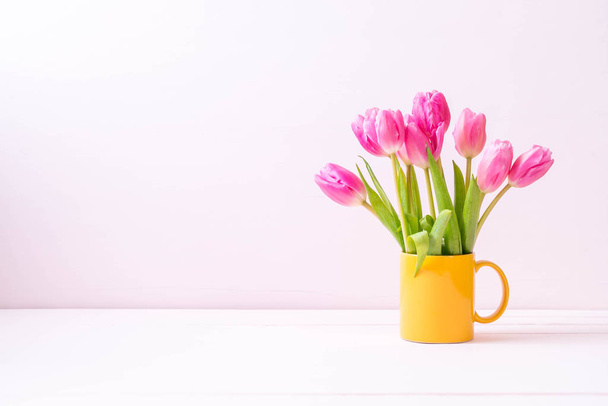 pink tulip flower on wood background - Photo, Image