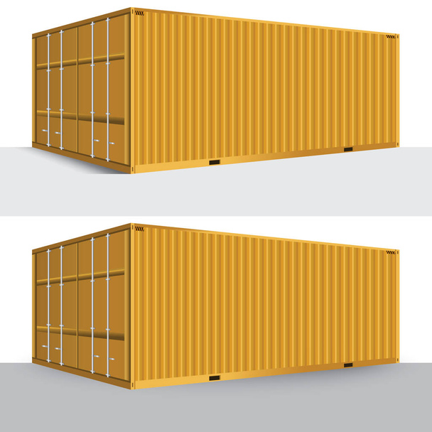 3 d 視点黄色貨物コンテナー船舶による貨物輸送の分離  - ベクター画像