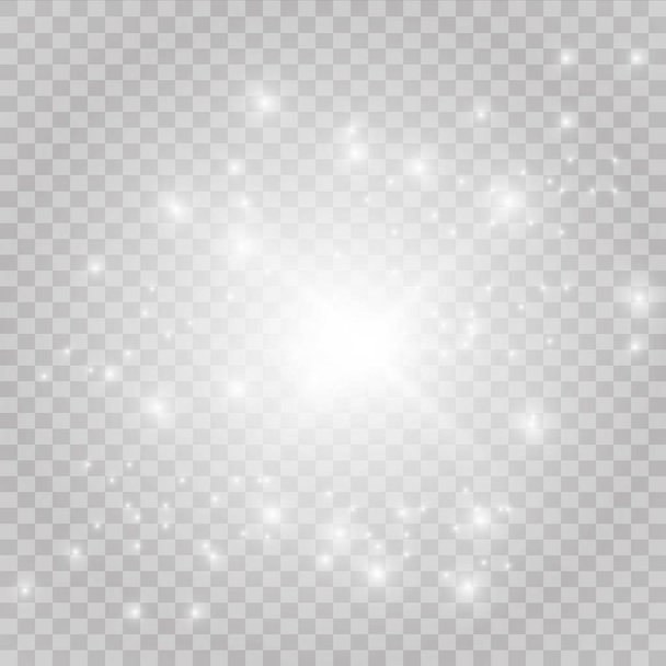 Fehér színjátszó fényhatás csillag design. Fényes átlátszó sugarak vector háttér. Fényes átlátszó ragyogó csillogó csillag, absztrakt fáklyát fénysugarak. - Vektor, kép
