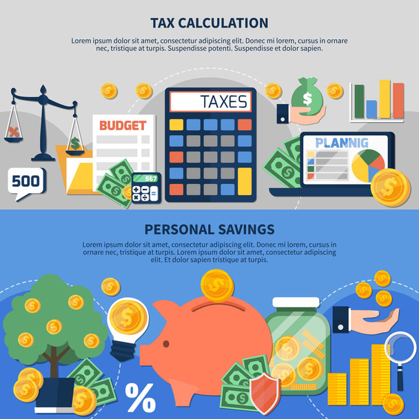 Taxes Horizontal Banners - Vector, Image
