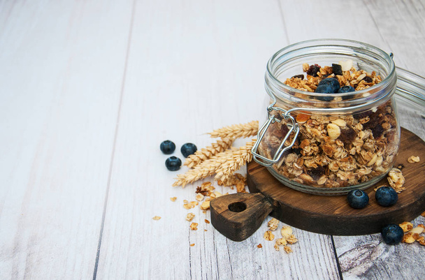 homemade granola in jar  - Фото, изображение