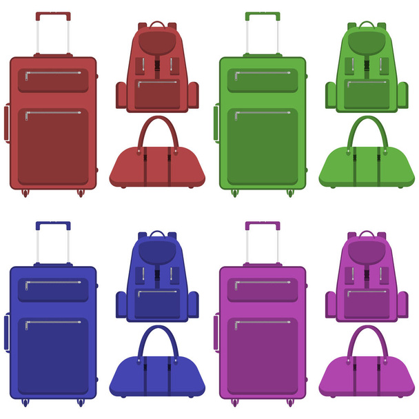 Travel suitcase, bag and backpack in different colors - Vecteur, image