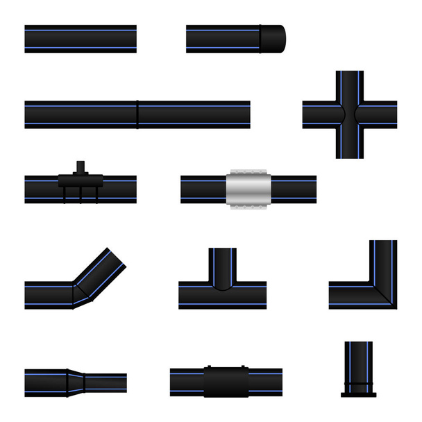 Полиэтиленовые пластиковые трубы и фитинги
 - Вектор,изображение