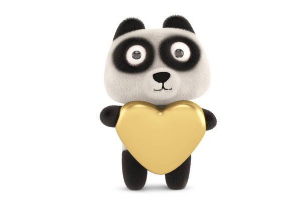 A cute little panda hugging a heart-shaped,3D rendering. - Fotó, kép