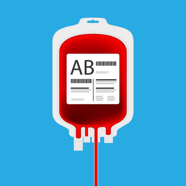 AB πλαστική σακούλα αίμα απομονώνεται με την πλήρη του αίματος στο εσωτερικό. Ζουν δίνοντας ή έννοια δωρεά αίματος. - Διάνυσμα, εικόνα