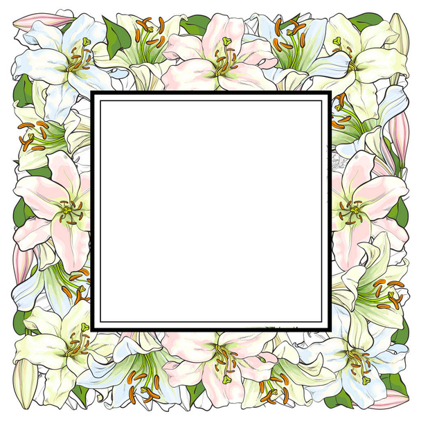 Vector hand drawn tulip square frame - Vecteur, image