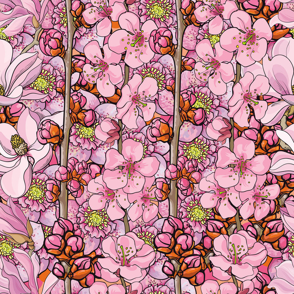 Vector hand drawn sakura, cherry seamless pattern - Вектор, зображення