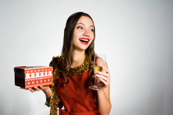 happy drunk woman with a glass of champagne - Photo, Image