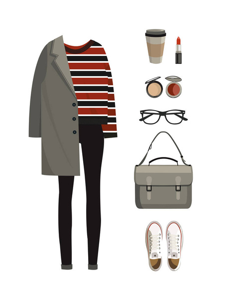 Set of Fashion woman clothes and accessories. Vector - Vektor, obrázek