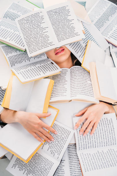 young woman with books above, education concept  - Photo, Image