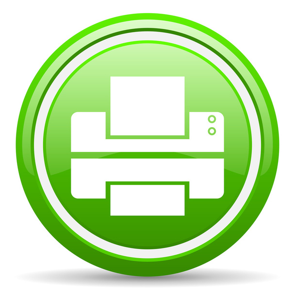 printer green glossy icon on white background - 写真・画像