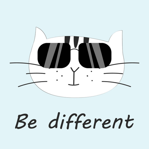 cool print children's T-shirt with cat, vector illustration, hand - Διάνυσμα, εικόνα