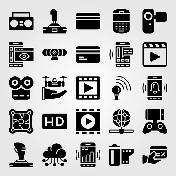 Technology icon set vector. signal point, game controller, phone and film roll - Vetor, Imagem