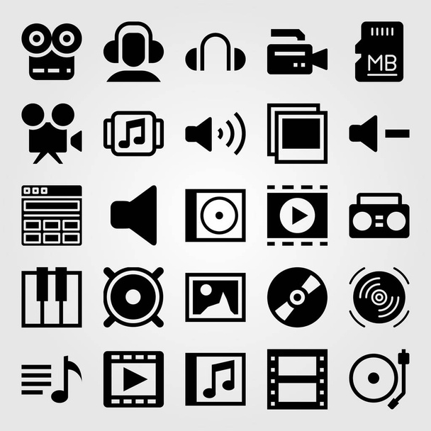 Multimedia icon set vector. keyboard, picture, volume and speaker - Vektor, Bild