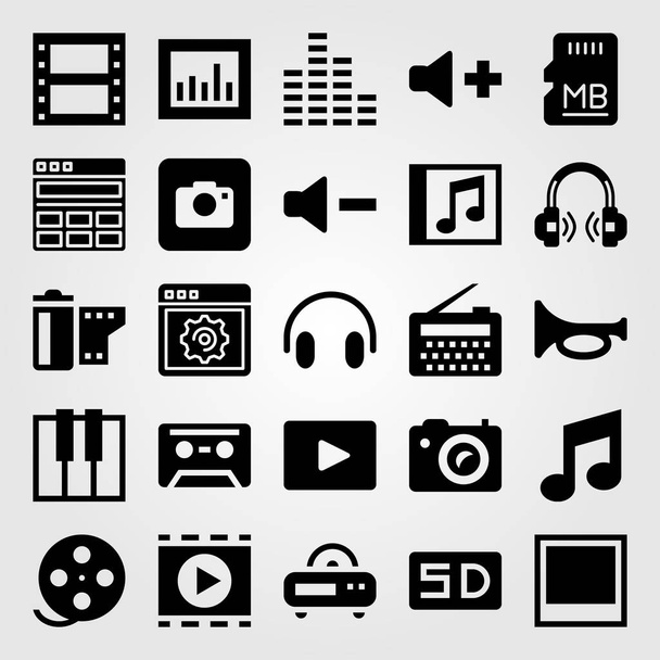 Multimedia vector icon set. browser, movie player, analytics and cassette - Vektori, kuva