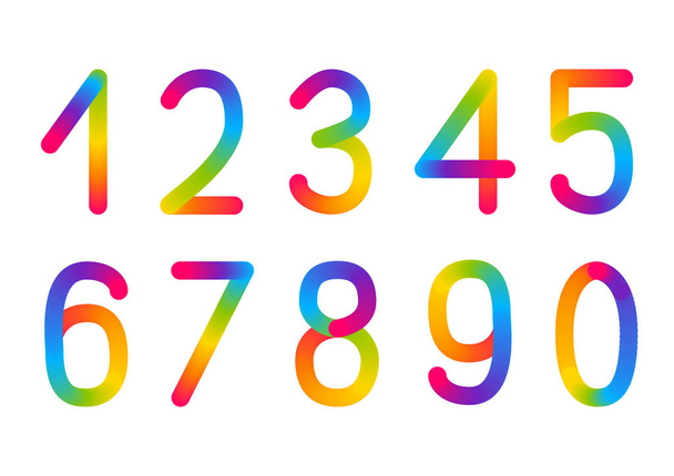Set of rainbow numbers isolated on white - Vector, Image