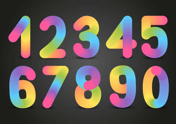 Set of rainbow numbers on dark background - Vector, afbeelding