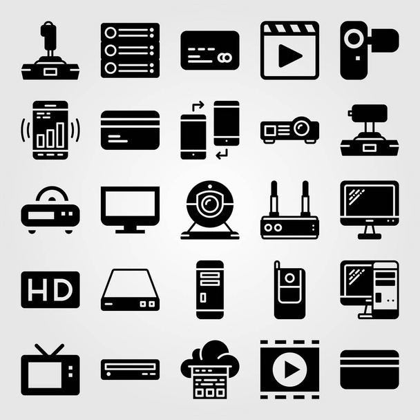 Technology vector icon set. television, router, cloud computing and radio - Vektori, kuva