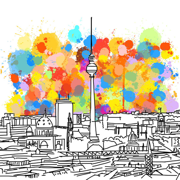 Barevné berlínské panorama skica - Vektor, obrázek