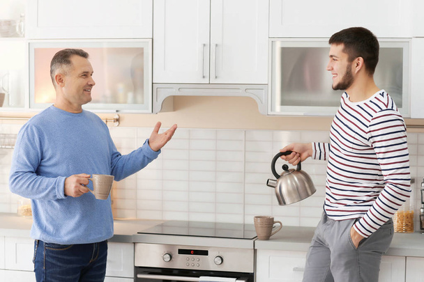 Mature man spending time with his son at home - Photo, Image