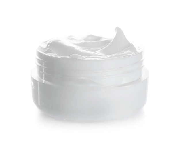Jar with hand cream on white background - Φωτογραφία, εικόνα