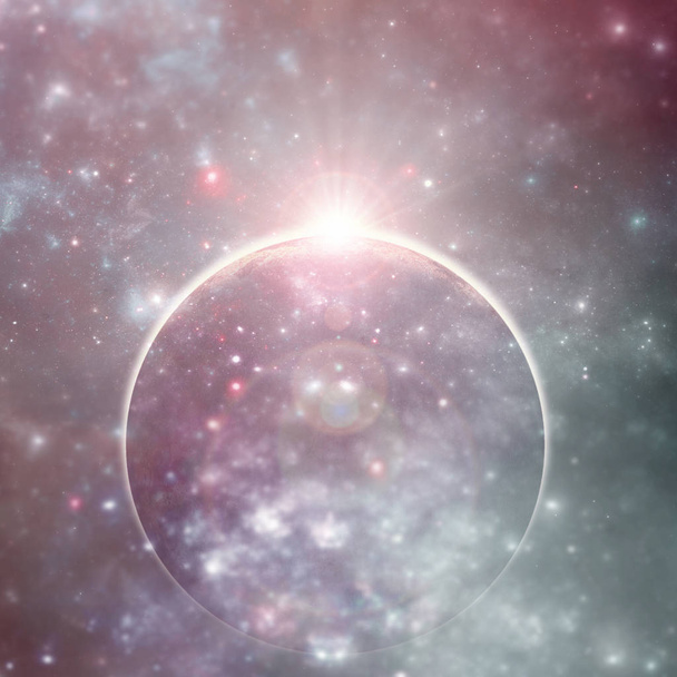 Planète fantasmée inconnue dans la poussière de l'espace, illustration astro 3D
 - Photo, image