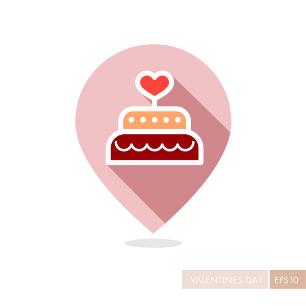 Wedding cake dessert with heart pin map icon - Vector, Image