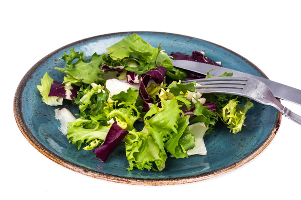 Fresh garden salads on blue plate - Фото, зображення